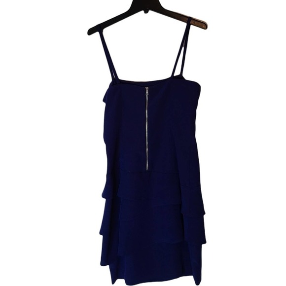 Pinko Navy Blue Square Neck Ruched Ruffle Hem Cocktail Mini Dress Small NWT - Picture 7 of 9